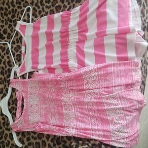 2 Girls Pink and White Rompers